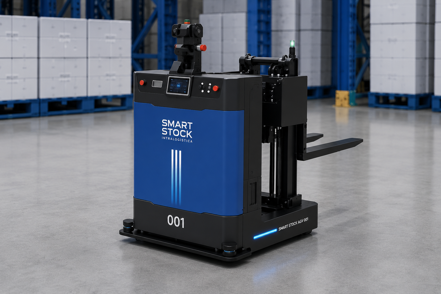 AGV Smart Stock para transporte automatizado de paletes em um armazém
